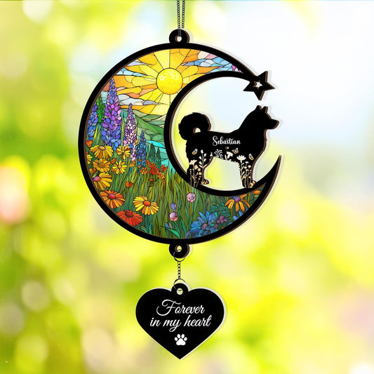 Custom Dog Memorial Suncatcher – Personalized Pet Loss Gift with Name, Breed & Background Variations, Remembrance Keepsake for Dog Lovers