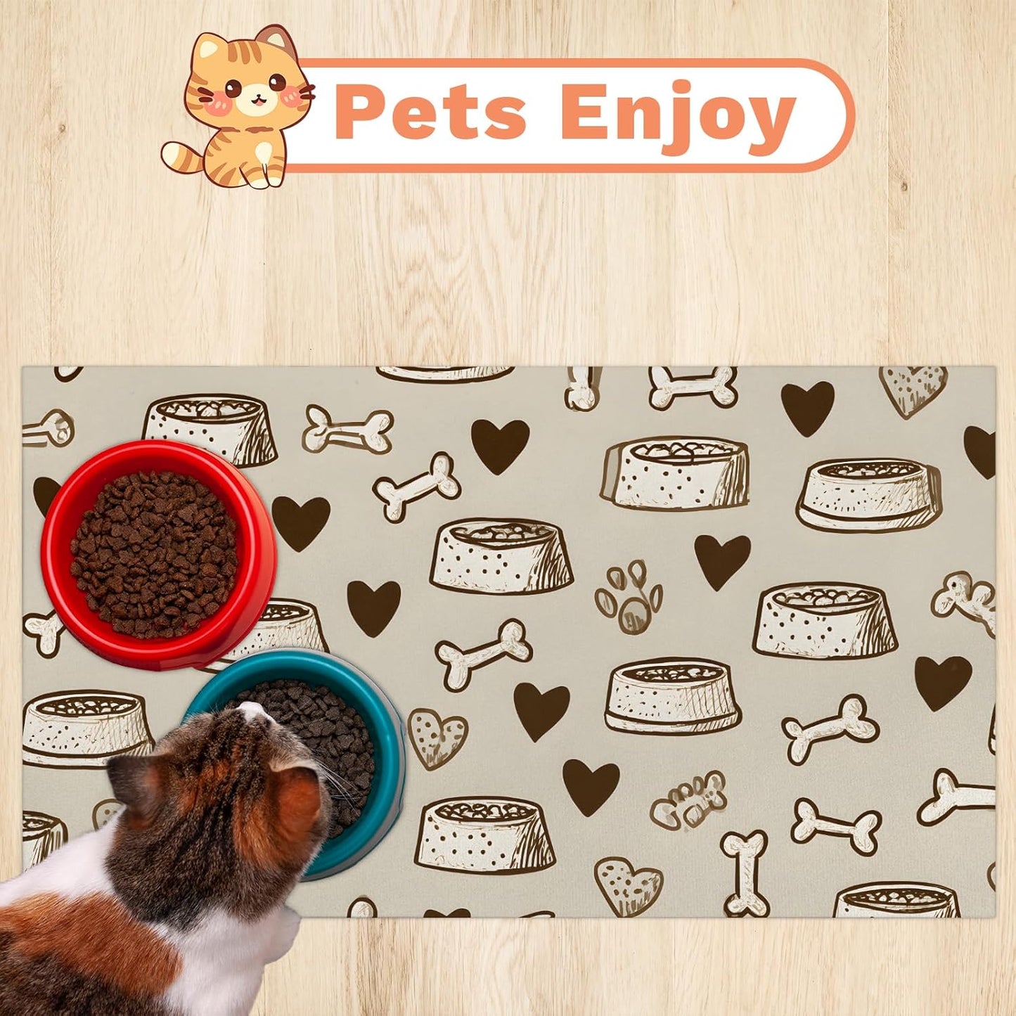 Dog Cat Food Mat,12"x20" Inches Rapid Absorbent Pet Feeding Mat,Pets Placemat Water Bowl Mats with Rubber Backing,No Stains Cat Dog Feeding Mats Indoor,Pet Accessories Supplies,Brown Dogs Paw