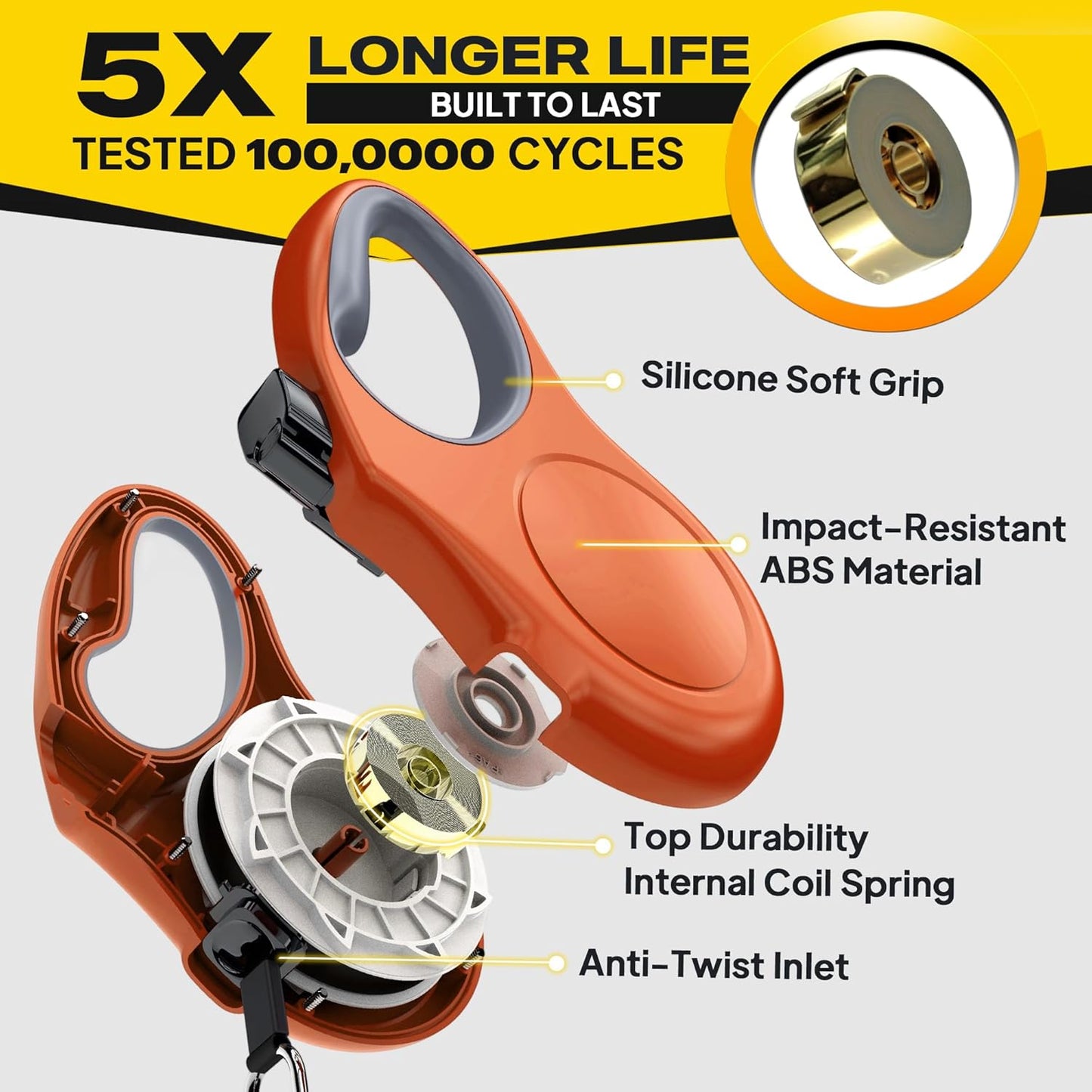 Fida Retractable Dog Leash, 16ft Heavy Duty Pet Walking Leash for Medium/Large Dog up to 110 lbs, Tangle Free. One-Hand Brake (Large, Orange)