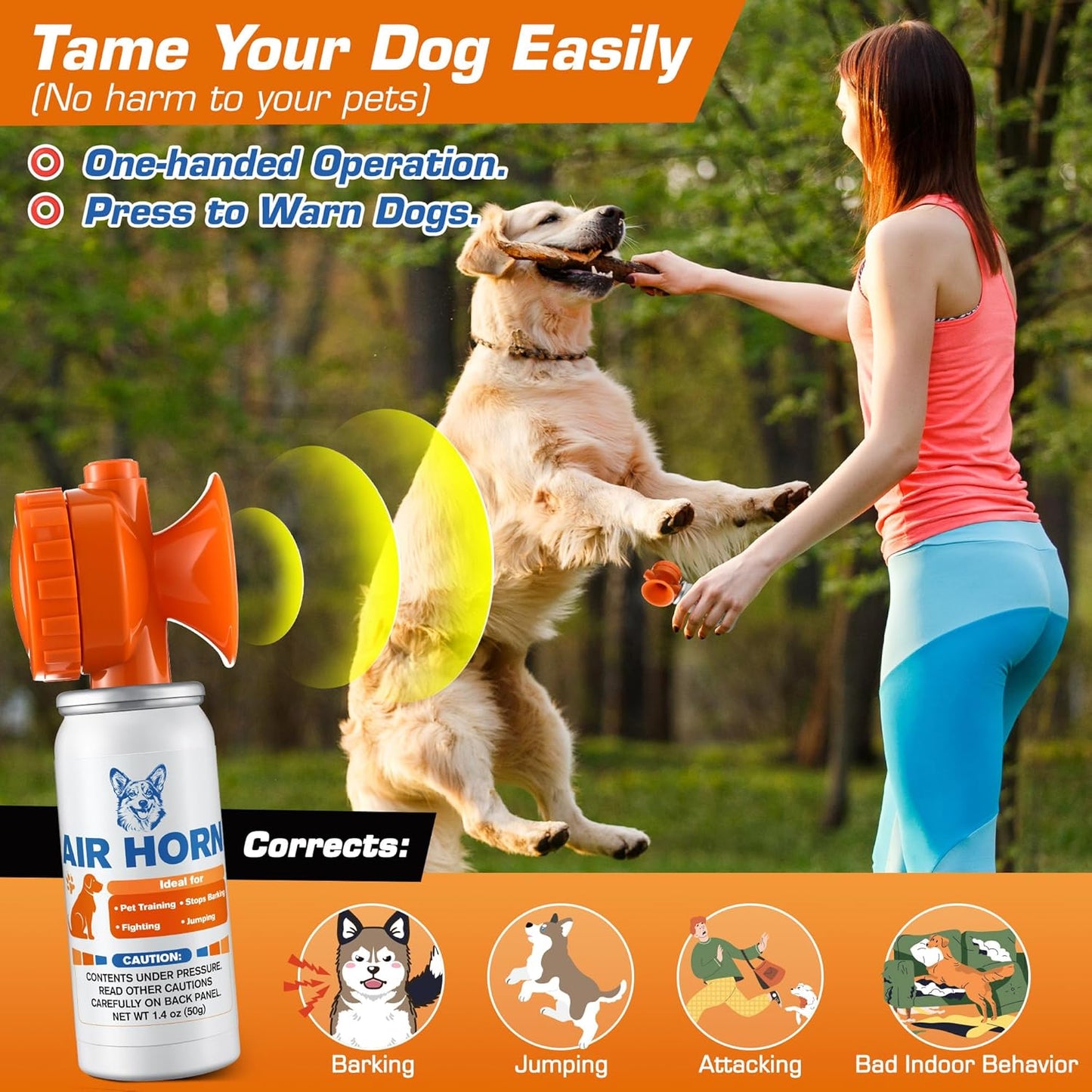 Air Horn, 1.4 oz 120 dB Loud Pet Trainer to Stop Dog Attacking Barking Fighting Jumping, Coyotes Air Horn for Safety, Protect Yourself & Pet While Walking, Orange(1 Pack)