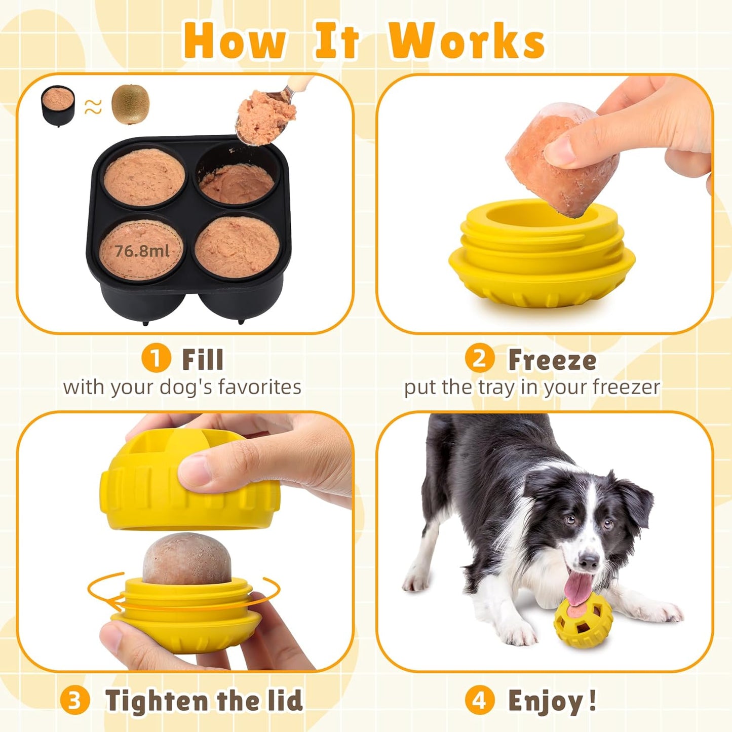 Frozen Treat Dispensing Dog Toys to Keep Them Busy,Dog Enrichment Toys for Natural Rubber-Stuffable Ball,Dishwasher Safe,Lemon,S