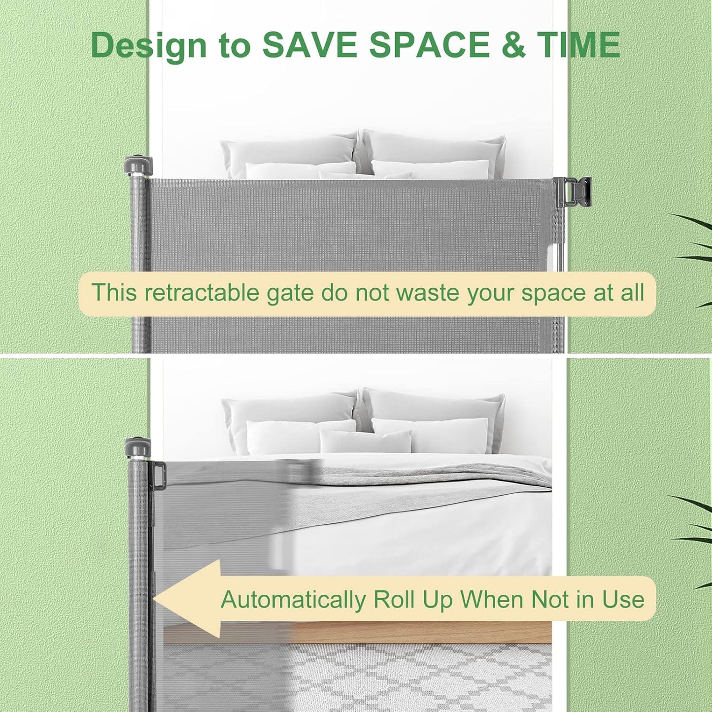 Retractable Baby Gate, Extra Wide Safety Kids or Pets Gate, 33” Tall, Extends to 55” Wide, Mesh Safety Dog Gate for Stairs, Indoor, Outdoor, Doorways, Hallways(33”x55”- Grey)