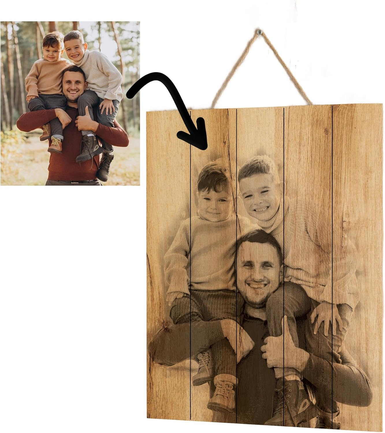 Personalized Wooden Photo Print from Your Picture, Custom Rustic Wall Art for Couples, Engraved Wood Picture Print, Wedding or Engagement Gift, Custom Photo on Wood