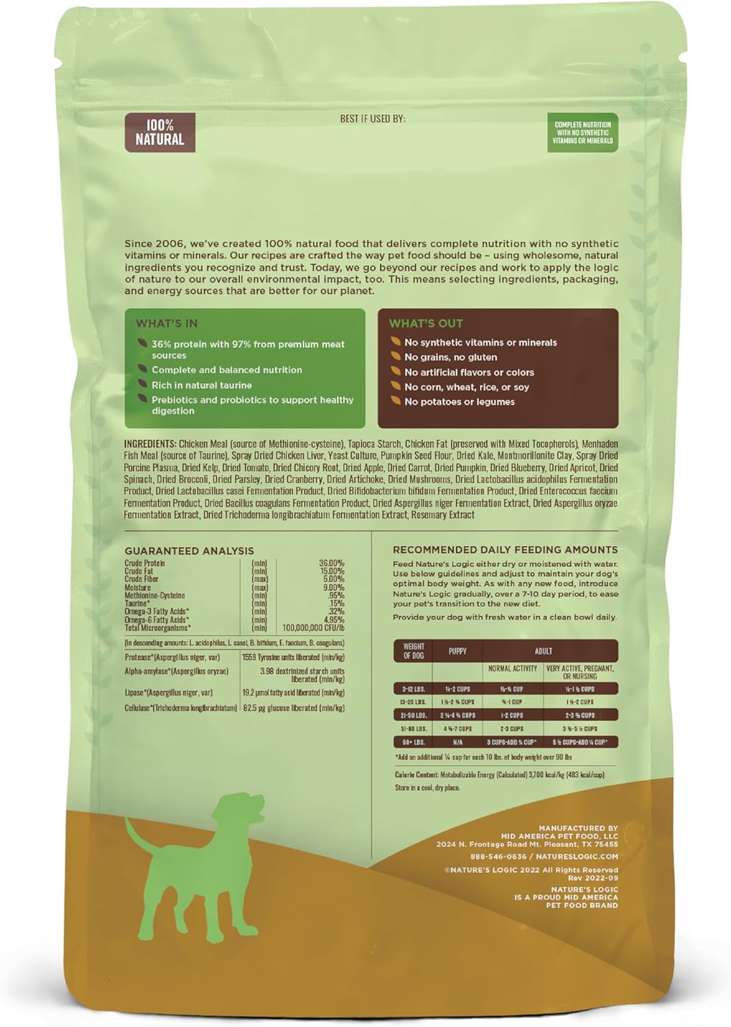 Nature's Logic Grain-Free Dry Dog Food - All-Natural, High Protein, No Synthetic Vitamins/Minerals - Gluten Free - Supports Healthy Digestion - All Breeds & Ages - Chicken Meal Feast, 4.4lbs