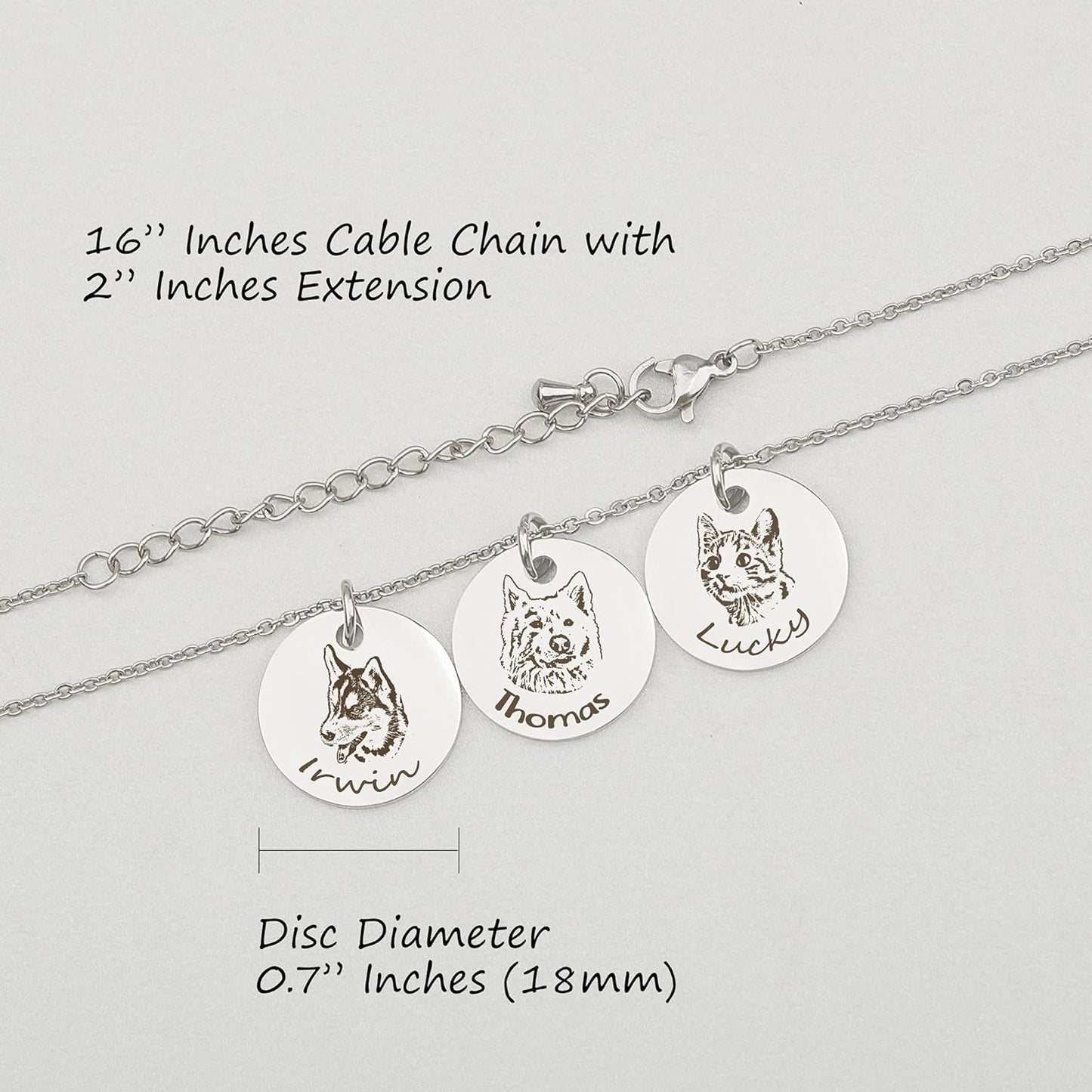 Anavia Personalized Pet Portrait Necklace, Handmade Memorial Jewelry Gift, Custom Round Disc Photo Engraved Necklace for Animal Lovers, Dog Mom, Dog Dad