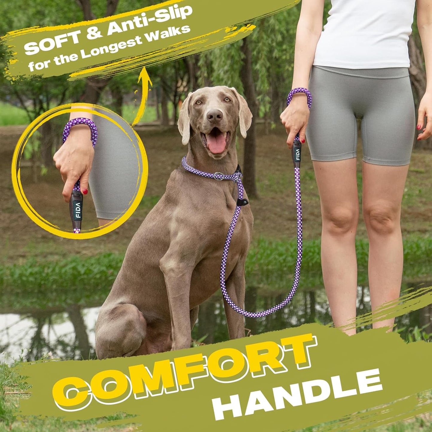 Fida Durable Slip Lead Dog Leash Bulk Pack of 5, Heavy Duty 1/2" x 6 FT Comfortable Strong Rope Slip Lead for Large, Medium Dogs No Pull Pet Training Leash with Highly Reflective, Purple