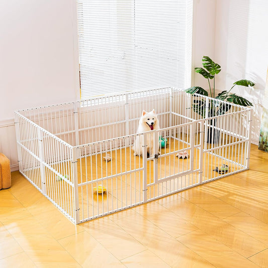 Dog Playpen - 32" Height Dog Pen, Heavy Duty Puppy Pen with Door, Safe & Sturdy, Easy Assemble for Indoor/Outdoor Pet Playpen (10 Panels with Door, White)