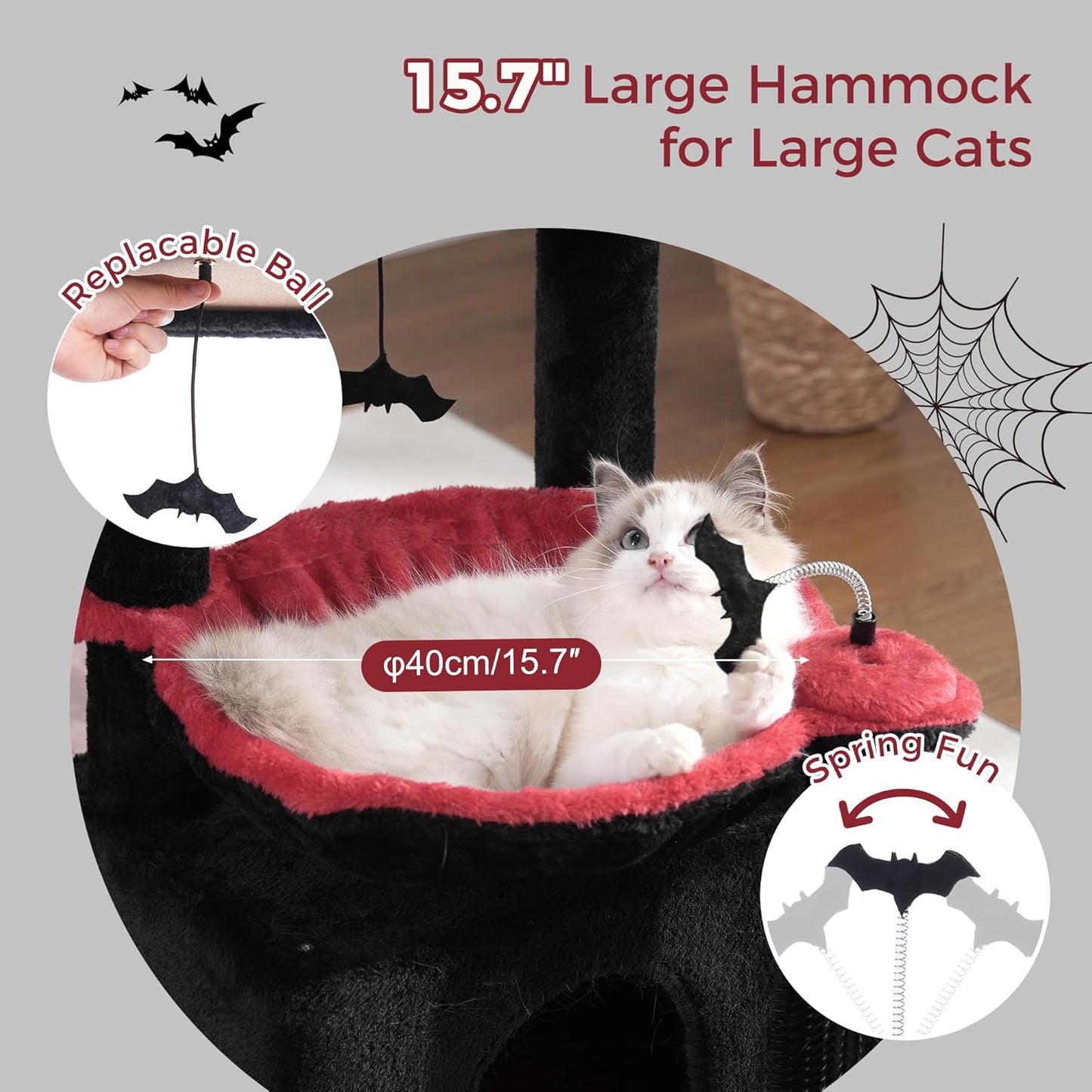 Gothic Cat Tree 32 Inches Small Cat Tree for Large Cats Adult Cat Tower with Scratching Post,15.7”Large Hammock and Self Groomer, and Removable Top Perch and Wide Condo for Indoor Cat-Gothic
