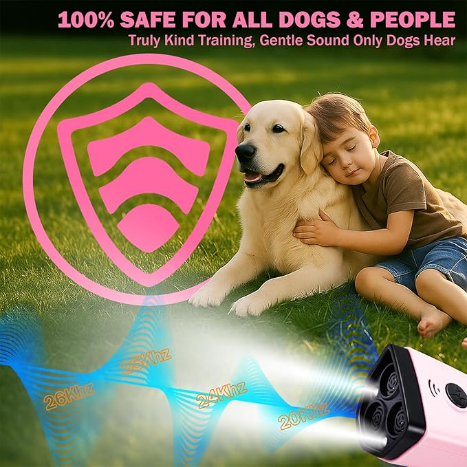 Anti Barking Device for Dogs, 3X Ultrasonic Dog Bark Deterrent Devices to Stop Own or Neighbor's Dog Barking, 5 Modes 35FT Range, Safe for Dogs Training, Bark Control Indoor Outdoor, Pink