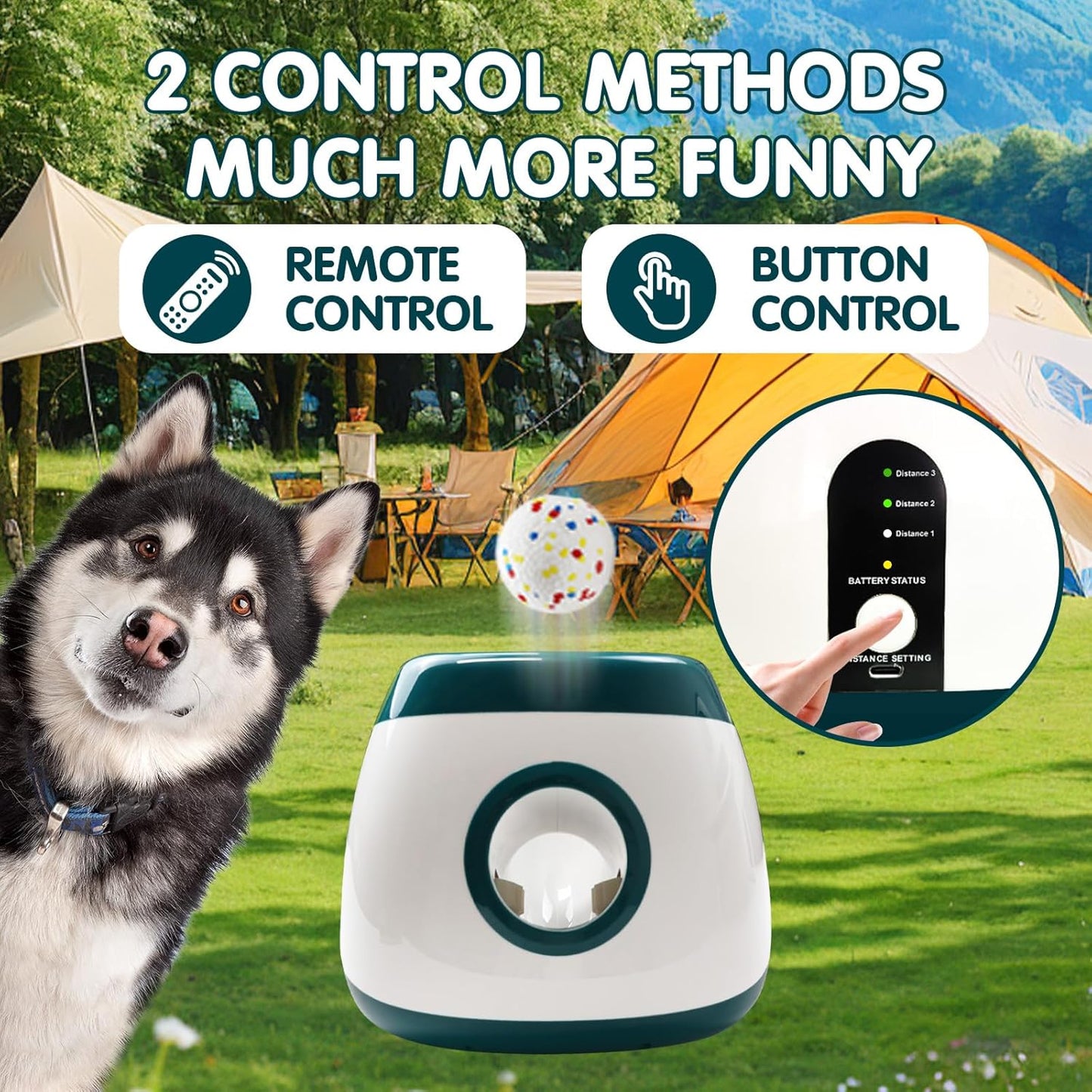 Automatic Dog Ball Launcher, Upgraded Interactive Dog Balls Thrower with 3 Distance 29Ft-79Ft, Remote Control Ball Launcher for Medium&Large Dogs, 6 Etpu Balls Included (Dark Green)