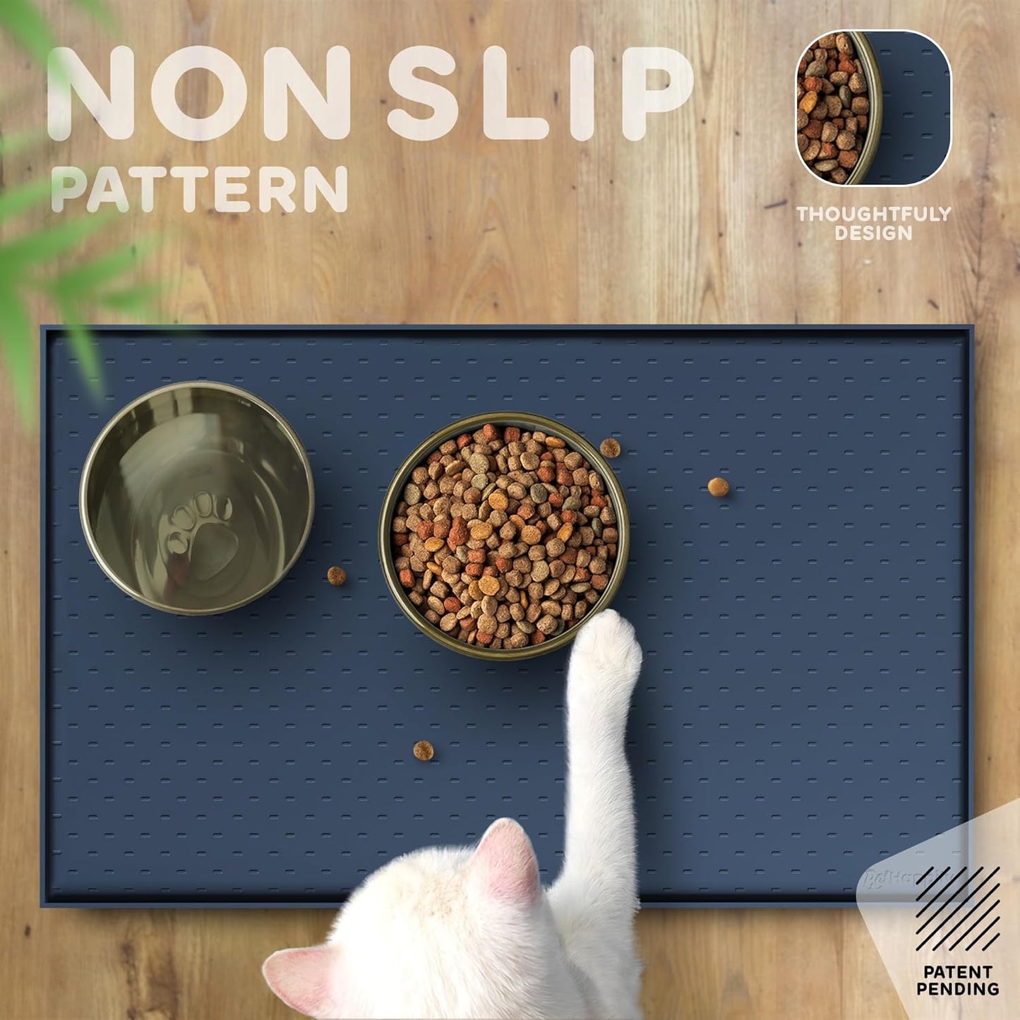 Dog Food Mat - Raised Edges Dogs Mat for Food and Water Prevent Spill, Waterproof Cat Food Mats Protect Floors, Easy Clean Dog Bowl Mats for Food and Water, Silicone Pet Food Tray