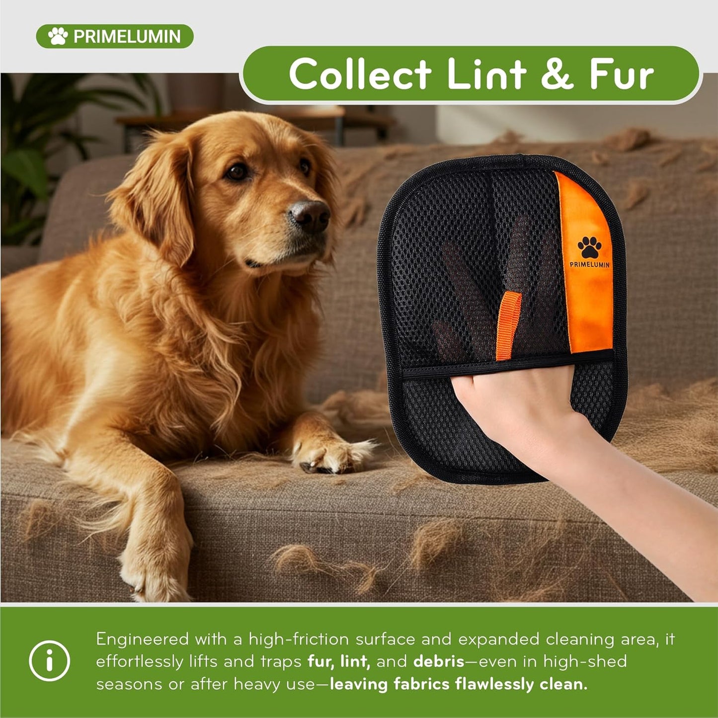 Durable, Non-Slip Pet Hair Remover Glove for Dogs & Cats – Reinforced Stitching, Secure Fit, Easy-Clean Fabric, Removes Short & Long Hair from Furniture, Carpet & Clothes + Tick Comb