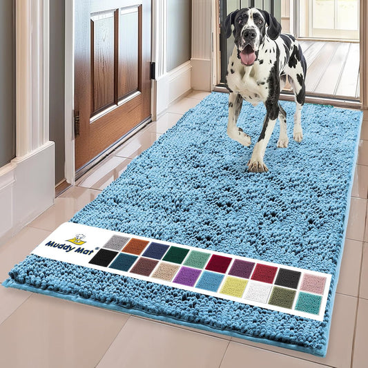 Muddy Mat® Original Dog Door Mat for Muddy Paws, Super Absorbent Microfiber, Non-Slip Washable Pet Rug, Quick Dry Chenille Entryway Carpet, Machine Washable Indoor Outdoor mat, Sky Blue 35"x60"