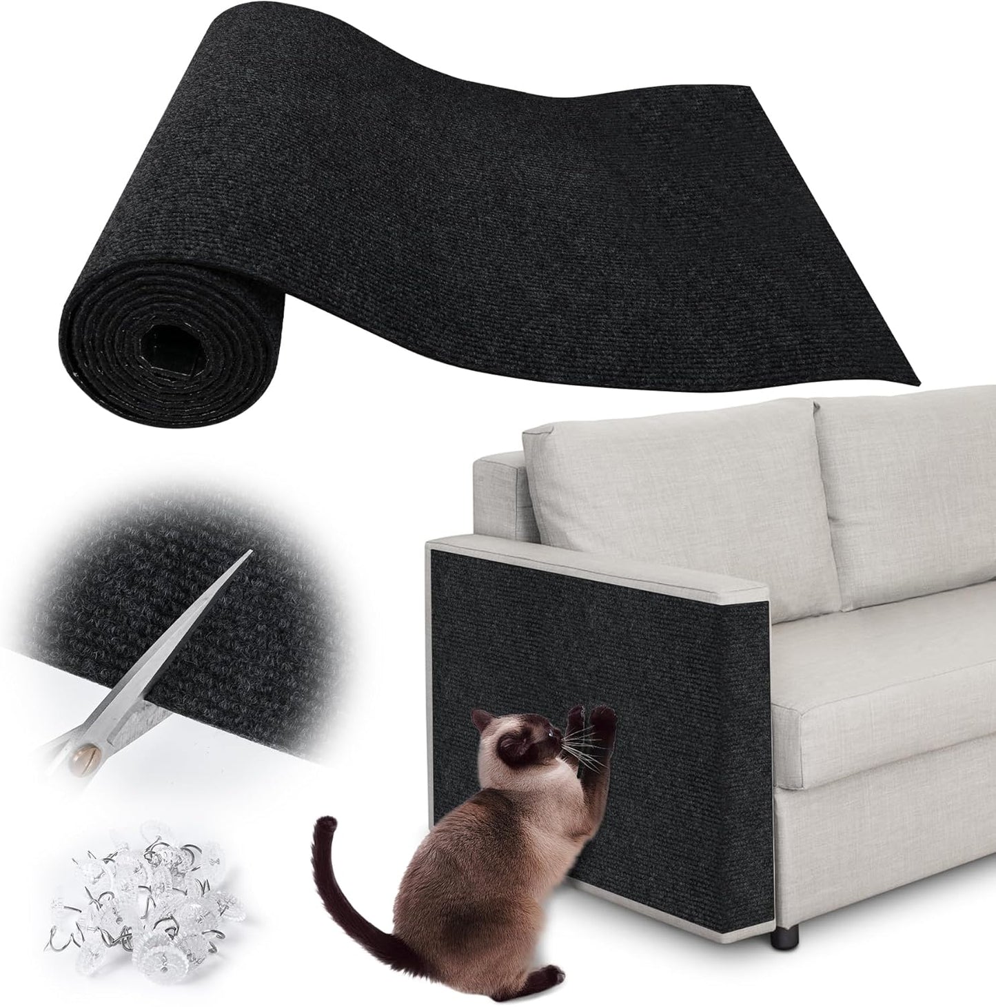 Cat Scratch Furniture Protector - 78.7" x 15.8" Trimmable Self-Adhesive Cats Claws Scratch Pads, DIY Cat Climbing Couch Protector for Scratch Post Cat Tree Replacement Indoor (Black)