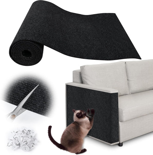 Cat Scratch Furniture Protector - 78.7" x 15.8" Trimmable Self-Adhesive Cats Claws Scratch Pads, DIY Cat Climbing Couch Protector for Scratch Post Cat Tree Replacement Indoor (Black)