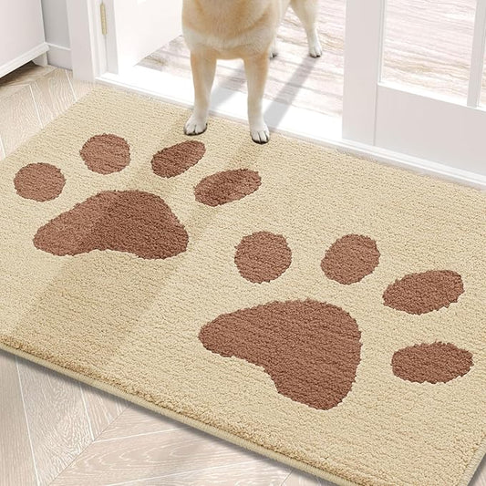 Buganda Dog Door Mat for Muddy Paws, Absorbent Dirt Trapper Washable Indoor Doormats, Non Slip Low-Profile Mud Mat for Dogs, Front Entrance Doormat for Inside Floor (30x20 Inches, Light Beige)