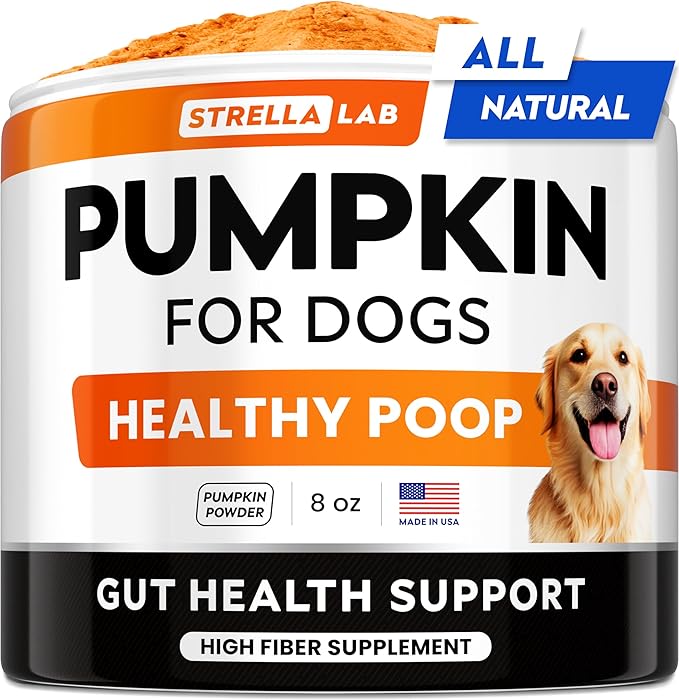 STRELLALAB Pumpkin Powder for Dogs - 8oz Powdered High Fiber Supplement and Stool Softener - Upset Stomach, Food Sensitivity - Improve Digestion - 8oz Powder
