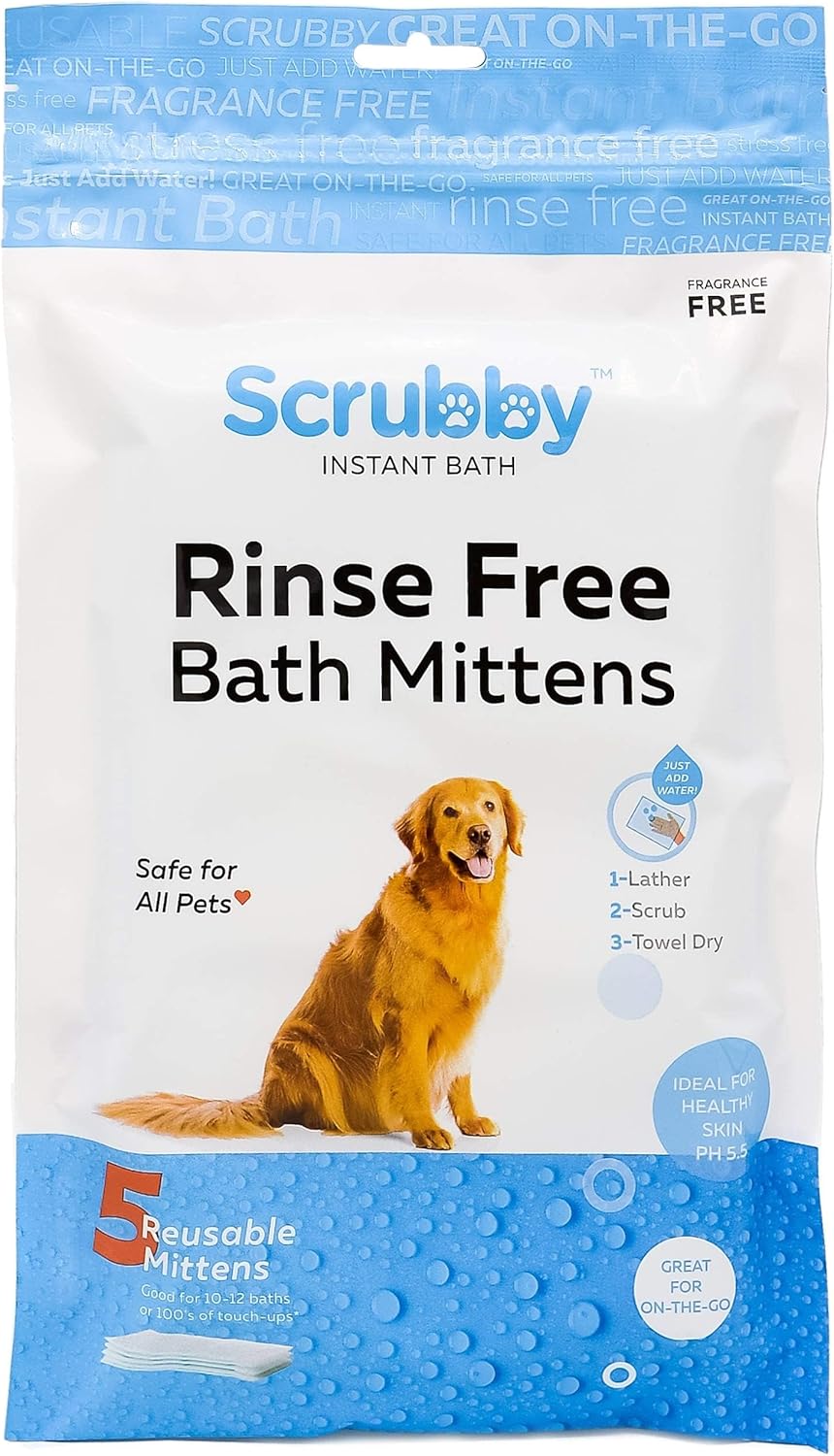No Rinse Pet Wipes | Rinse Free Shampoo Mittens | Dogs & Cats | Bath Wipes - Bathing & Washing Pets, Hypoallergenic | No Rinse Wash Mitt | Grooming, Lather Wipe Dry - Pack of 15