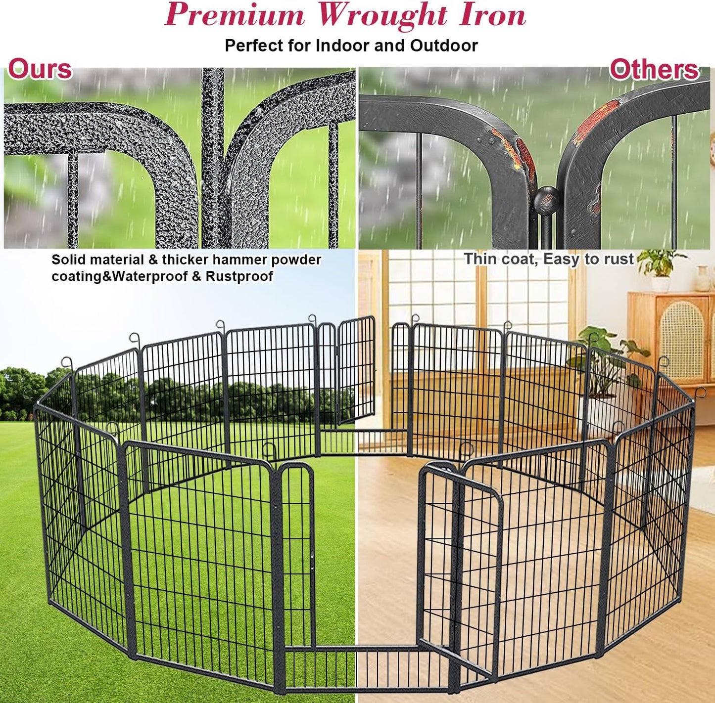 Dog Playpen, 40 inch 14 Panels Dog Pen Indoor Pet Dog Fence Outdoor for Yard Metal Puppy Playpen Pet Exercise Pen Rustproof Portable Dog Fence for RV Camping