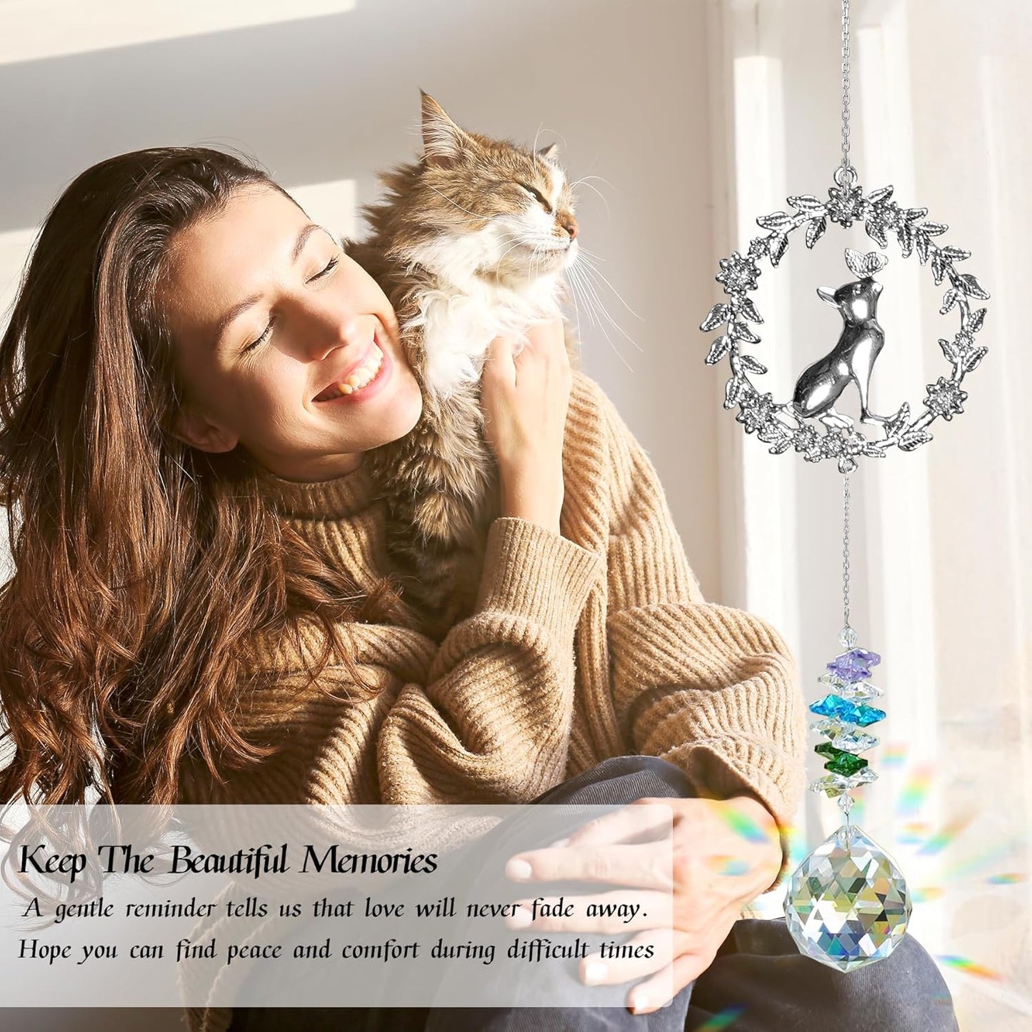 Dog Memorial Gifts for Loss of Dog, Pet Memorial Suncatcher, Pet Sympathy Gifts, Garland Suncatcher with Card & Gift Box, Remembrance Bereavement Gift for Loss of Dogs Cats