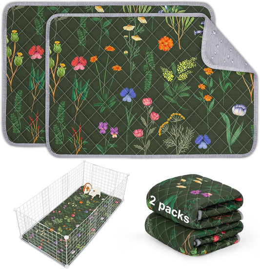 Bienbee Guinea Pig Bedding, 2 Pack 24" x 18" Reusable Guinea Pig Cage Liner Waterproof and Absorbent Small Animal Bedding Washable Guinea Pig Pee Pads for Small Pet Hamster Rabbit Squirrel, Green