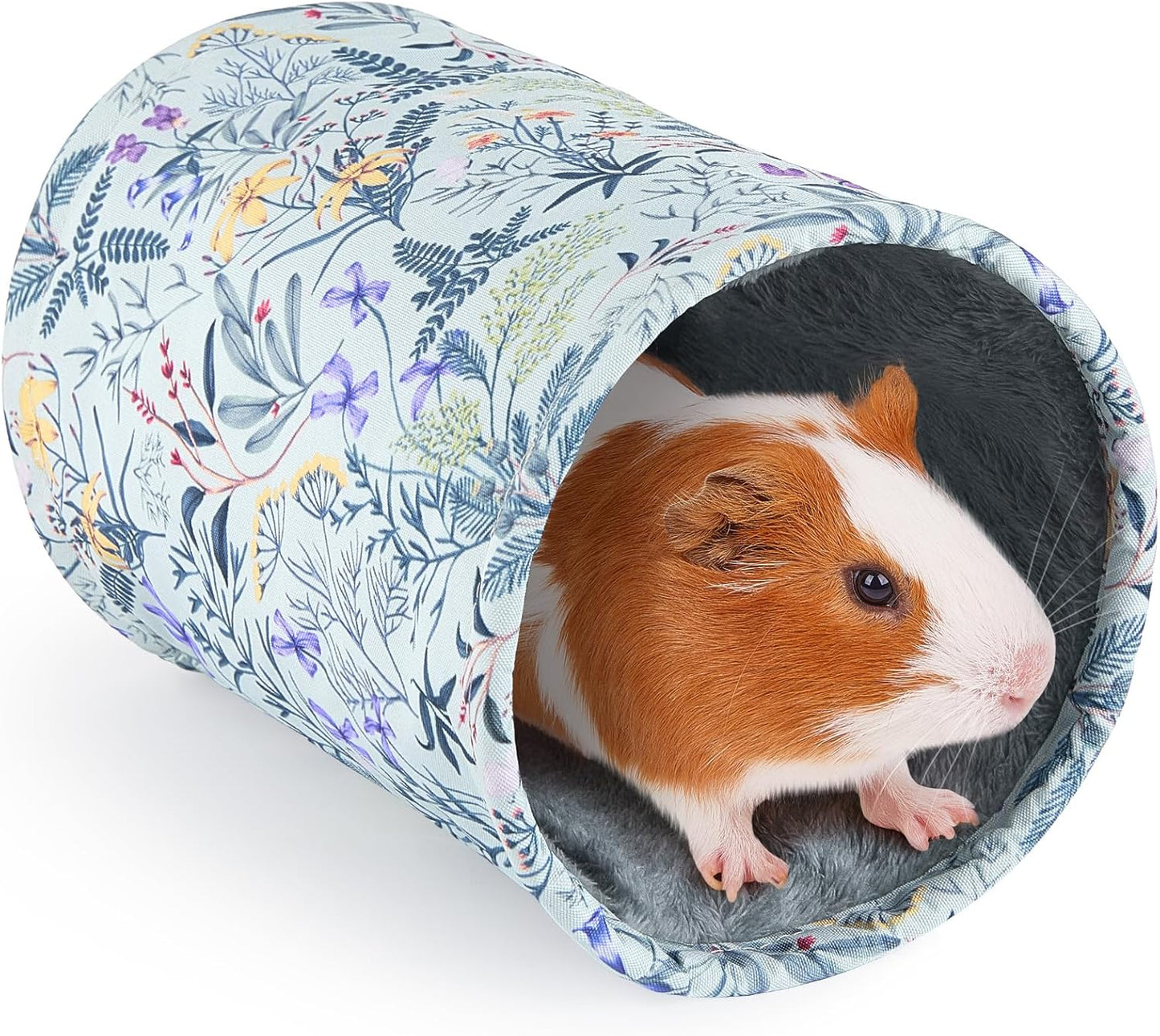 Glittme Guinea Pig Tunnel Washable Guinea Pigs Hideout Portable Rabbit Tunnels Soft Ferret Tunnel for Playing Resting Guinea Pig Accessories for Hedgehogs, Hamster, Flowers and Leaves