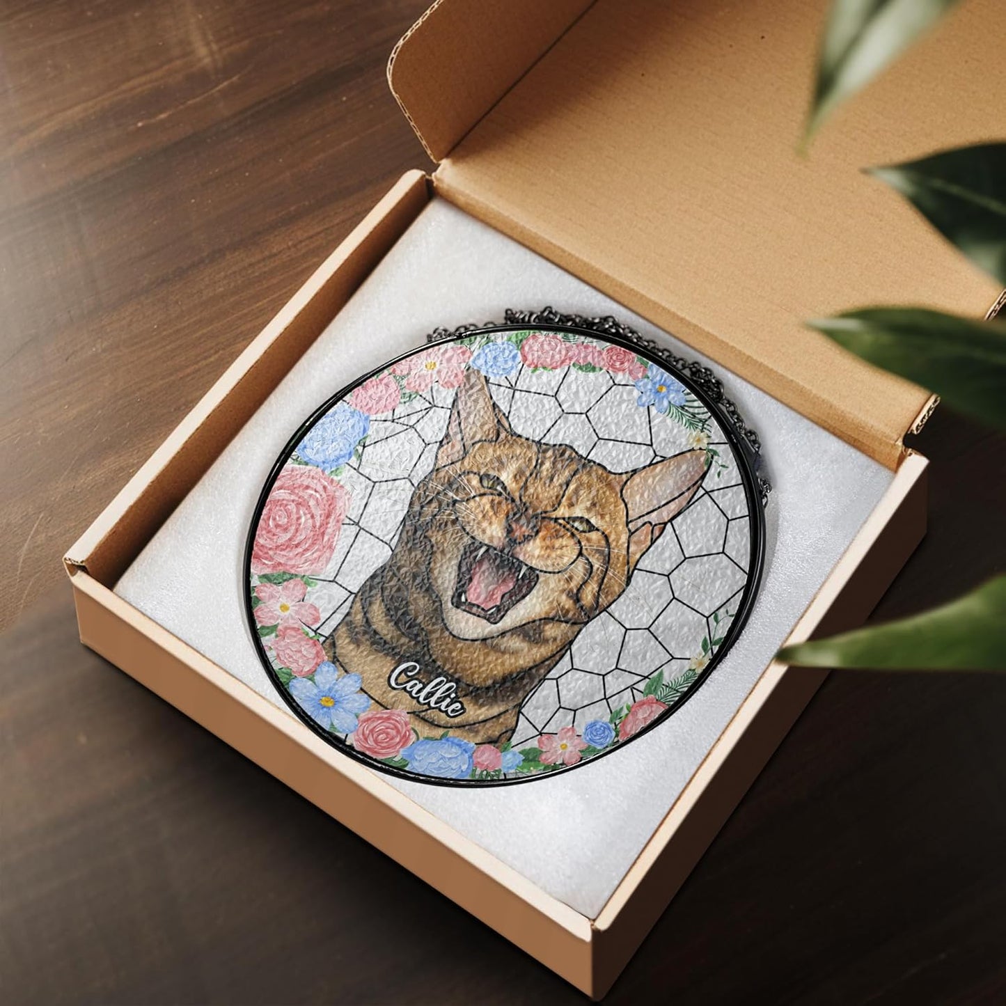 Lovely POD Suncatcher Stained Glass Windows for Cat, Memorial Keepsake Remembrance Gift for Fur Lovers, Sympathy Ornament Window Hanging Gift for Loss of Cat, Home Decor Gifts for Pet Day, Christmas