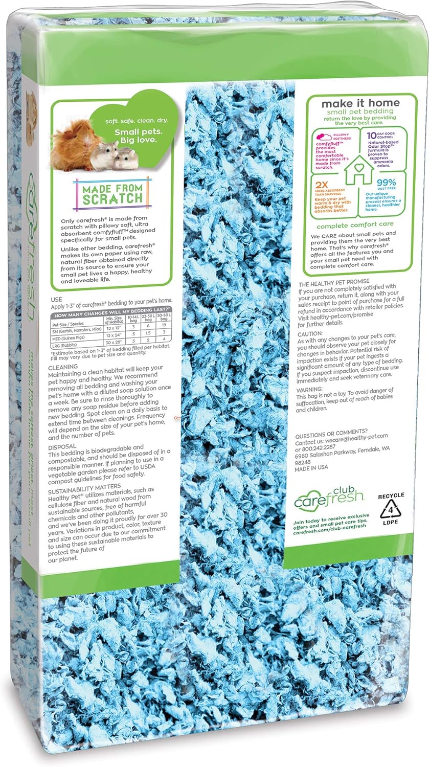 Carefresh 99% Dust-Free Blue Natural Paper Small Pet Bedding with Odor Control, 10 L