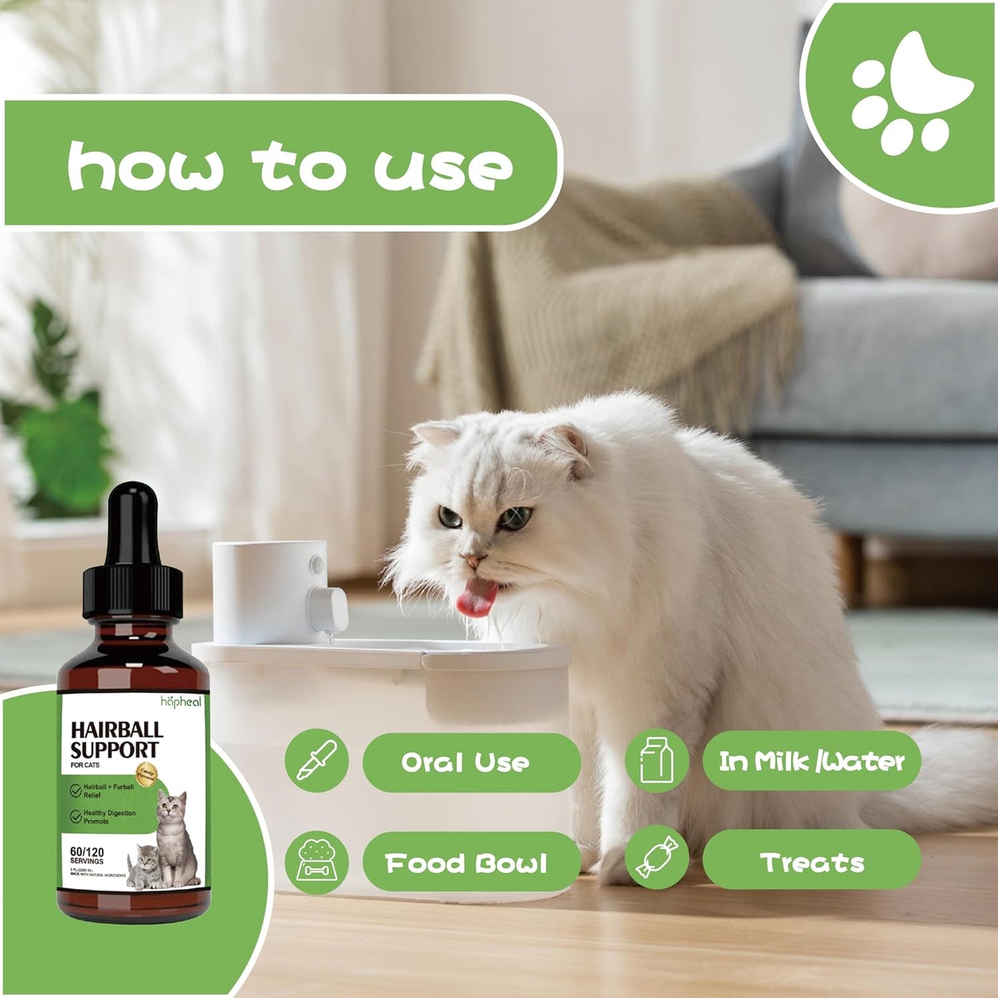 Cat Hairball Support Drops, Cat Hairball Relief Digestive Aid,Hairball Remedy Cat Treats, Cat Furball Treatment, Hairball Cat Treats for Skin & Coat, Digestion, Nutrient Absorption,60ml