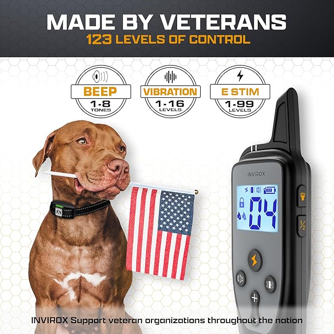 INVIROX Dog Training Collar [2025 Edition] 123 Levels 1100yd Range E Collar for Dogs Training 100% Waterproof Rechargeable, Dog Shock Collar with Remote Control