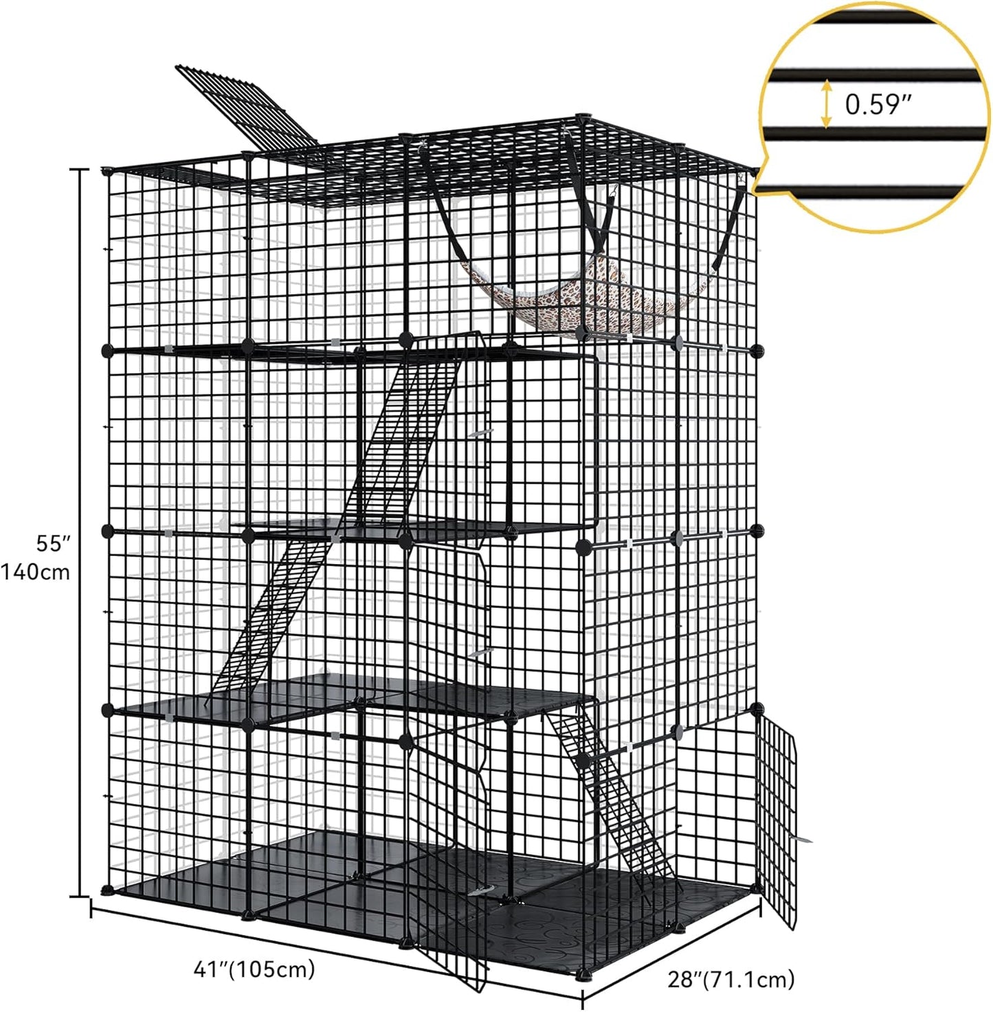 DWVO 4 Tier Large Cat Cage Indoor: Kitten Enclosure DIY Playpen Catio with Large Hammock for 1-3 Cats