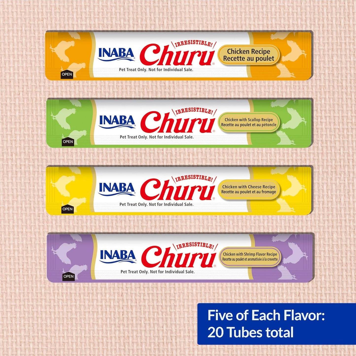 INABA Churu Cat Treats, Grain-Free, Lickable, Squeezable Creamy Purée Cat Treat/Topper with Vitamin E & Taurine, 0.5 Ounces Each Tube, 20 Tubes, Chicken Variety