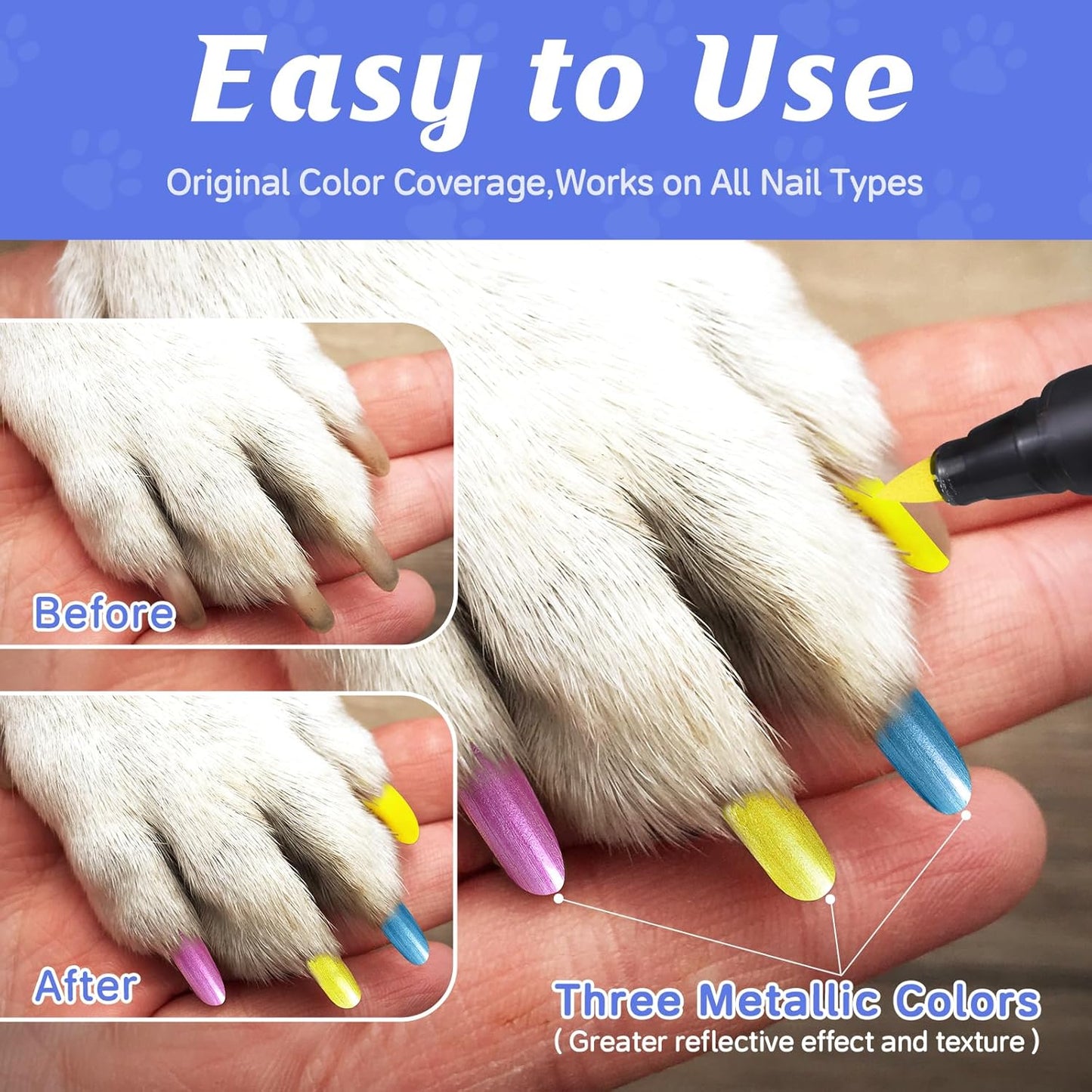 Dog Nail Polish Pens Quick Dry, 15 Colors Safe Set for DIY Pretty Nails, Ideal Gifts for Dogs Cats Light Dark Nails, Odorless, Non-Toxic, Water-Based Pet Accessories
