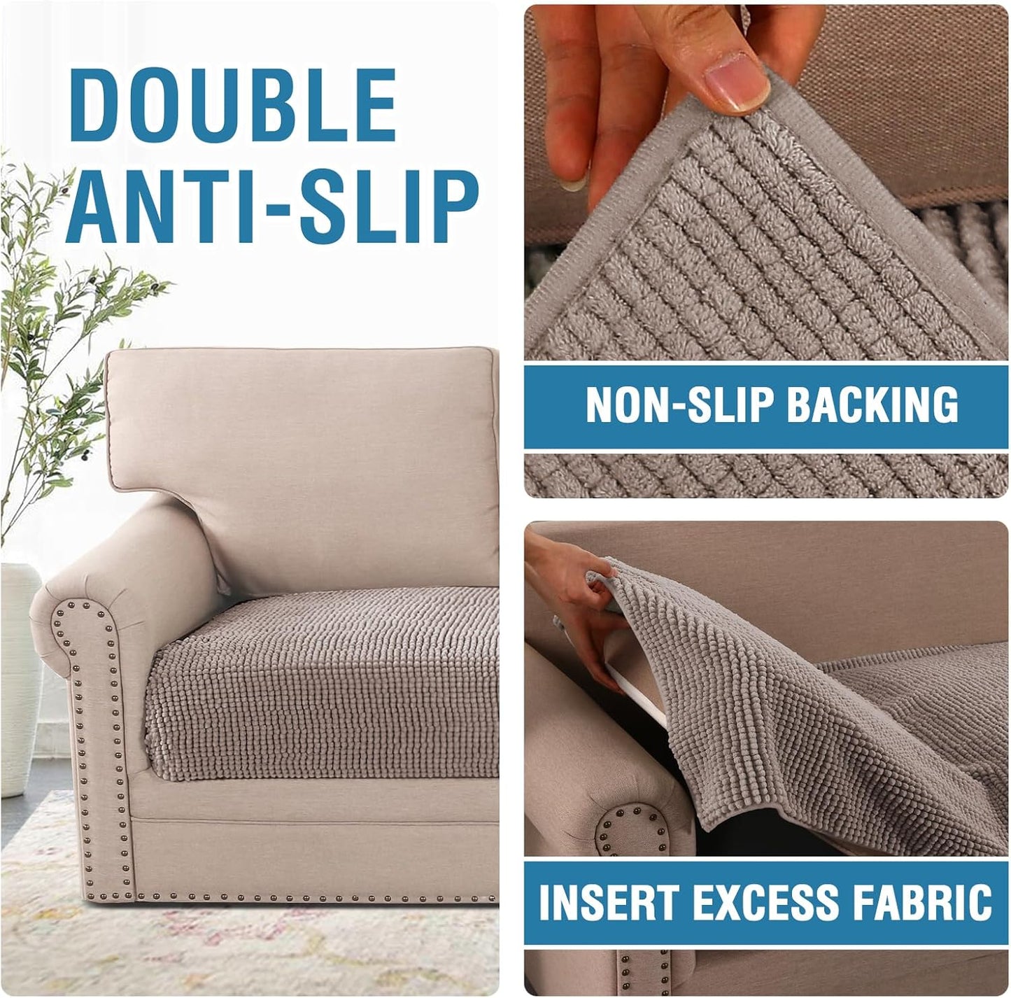 H.VERSAILTEX Plush Chenille Dog Bed Cover Thick Soft Sofa Cover for 3 Cushion Couch Anti Slip Couch Cover Furniture Protector for Dog, Pet, Cat (35" x 82", Cuban Sand)