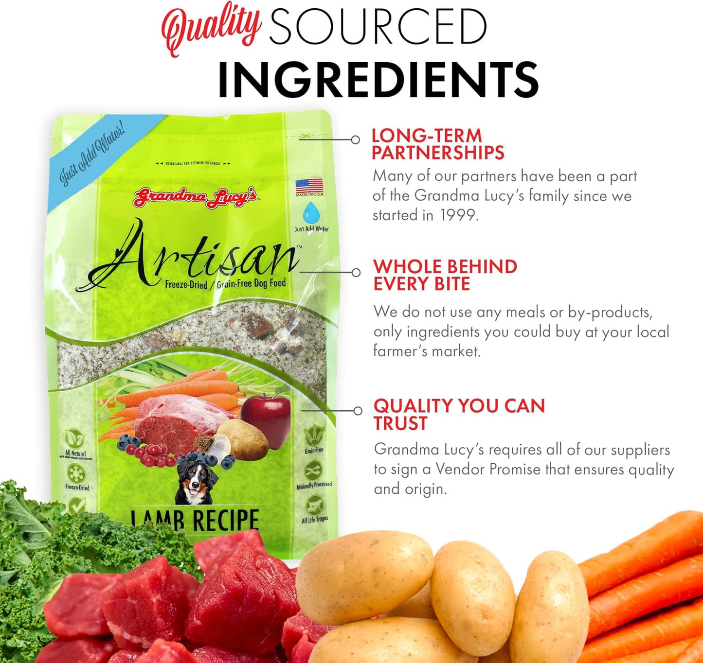 Grandma Lucy's Artisan Dog Food, Grain Free and Freeze-Dried - Artisan Lamb, 10Lb Bag