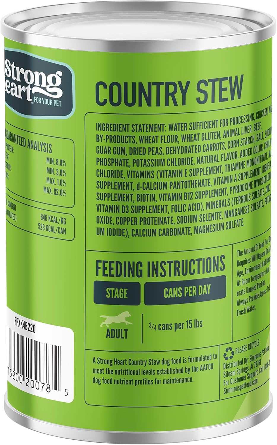 A Strong Heart Wet Dog Food, Country Stew - 22 oz Cans (Pack of 12), Made in The USA with Real Beef, Carrots & Peas