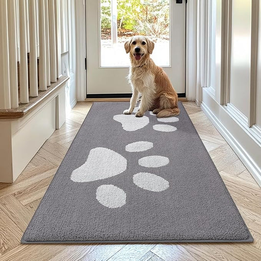 Buganda Dog Door Mat for Muddy Paws, Absorbent Dirt Trapper Washable Indoor Doormats, Non Slip Low-Profile Mud Mat for Dogs, Front Entrance Doormat for Inside Floor (70x24 Inches, Light Grey)