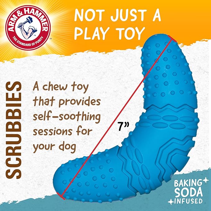 Arm & Hammer for Pets Scrubbies Boomerang Chew Toy for Senior Dogs Infused with Baking Soda - Durable Teething Toy with Unique Shape for Fetch & Chew - Interactive Dental Chew Toy for Puppies
