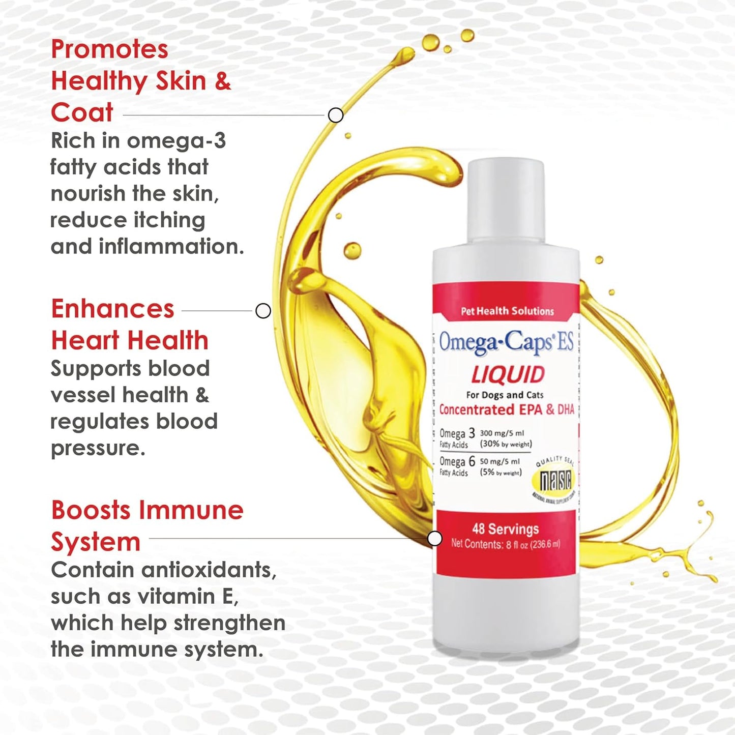 Liquid for Dogs and Cats High Potency Omega-3 and Omega-6 Fatty Acids Concentrated EPA and DHA Fish Oil Supplement Vet Formulated Made in USA Skin Coat Joint and Heart Health 8 fl oz 48 Servings