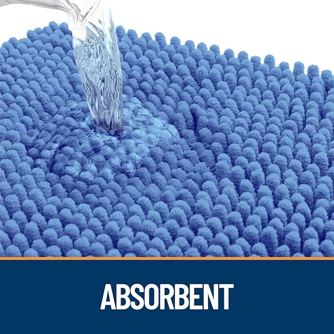 OLANLY Door Mat for Muddy Dog Paws 30x20, Absorbent Chenille Mud Doormat with Paw Print Design, Non-Slip Washable Doormat for Indoor Entryway, Quick-Dry Pet Bed Mats for Dirty Dogs, Cornflower Blue