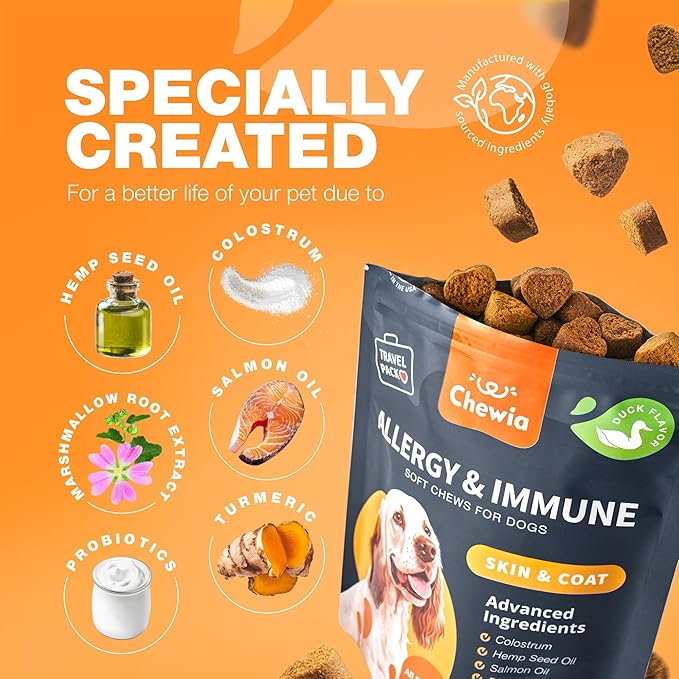 Dog Allergy Relief Chews - Itching Skin Relief Treats - Immune Health, Seasonal Allergies, Hot Spots Support Soft Chewables - Itch Relief for Dogs with Salmon Oil - Skin and Coat Supplement