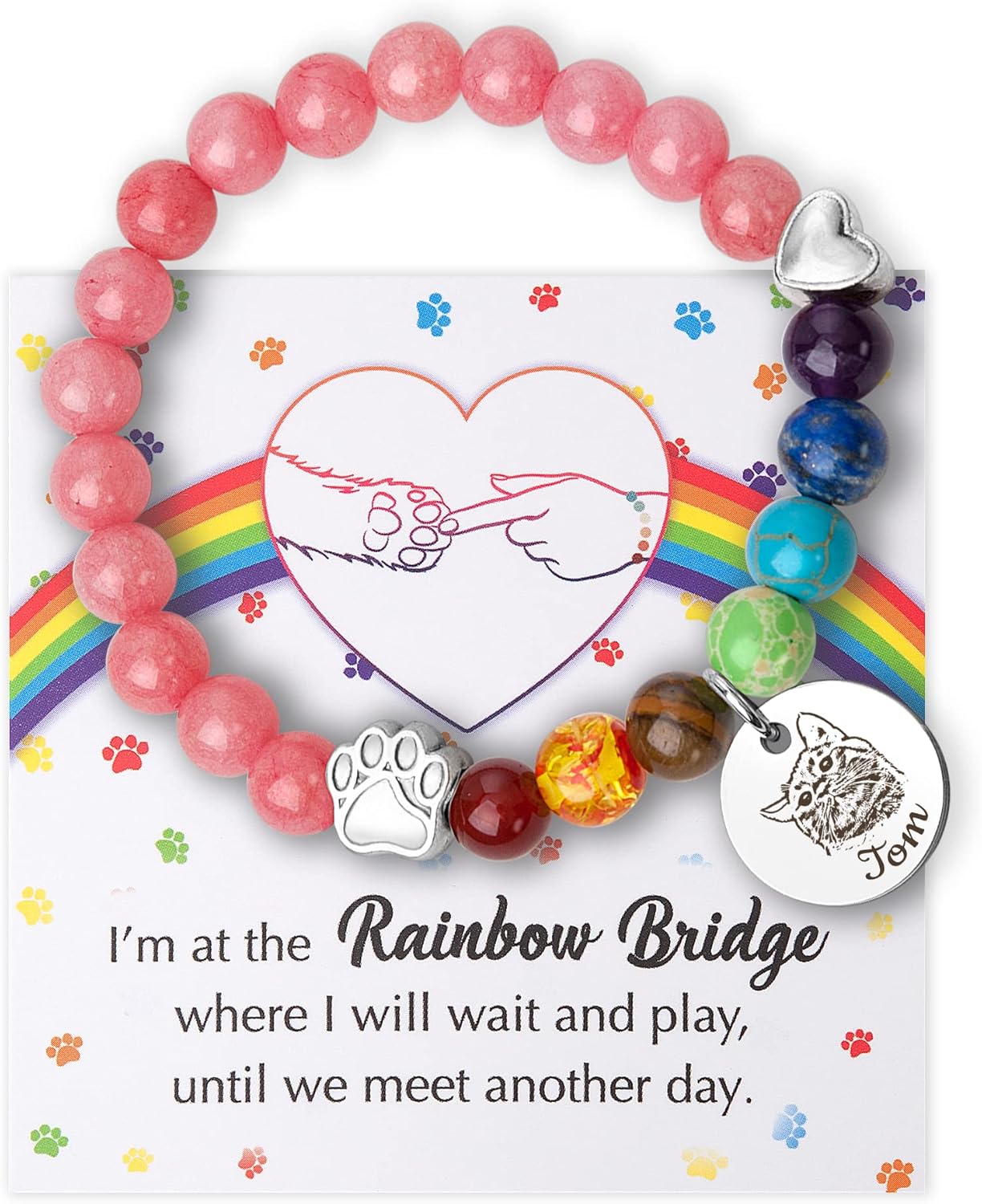 Anavia Pet Portrait Rainbow Bridge Pet Memorial Bracelet for Beloved Dog Cat, Pawprint on My Heart Personalized Handmade Bracelet Keepsake
