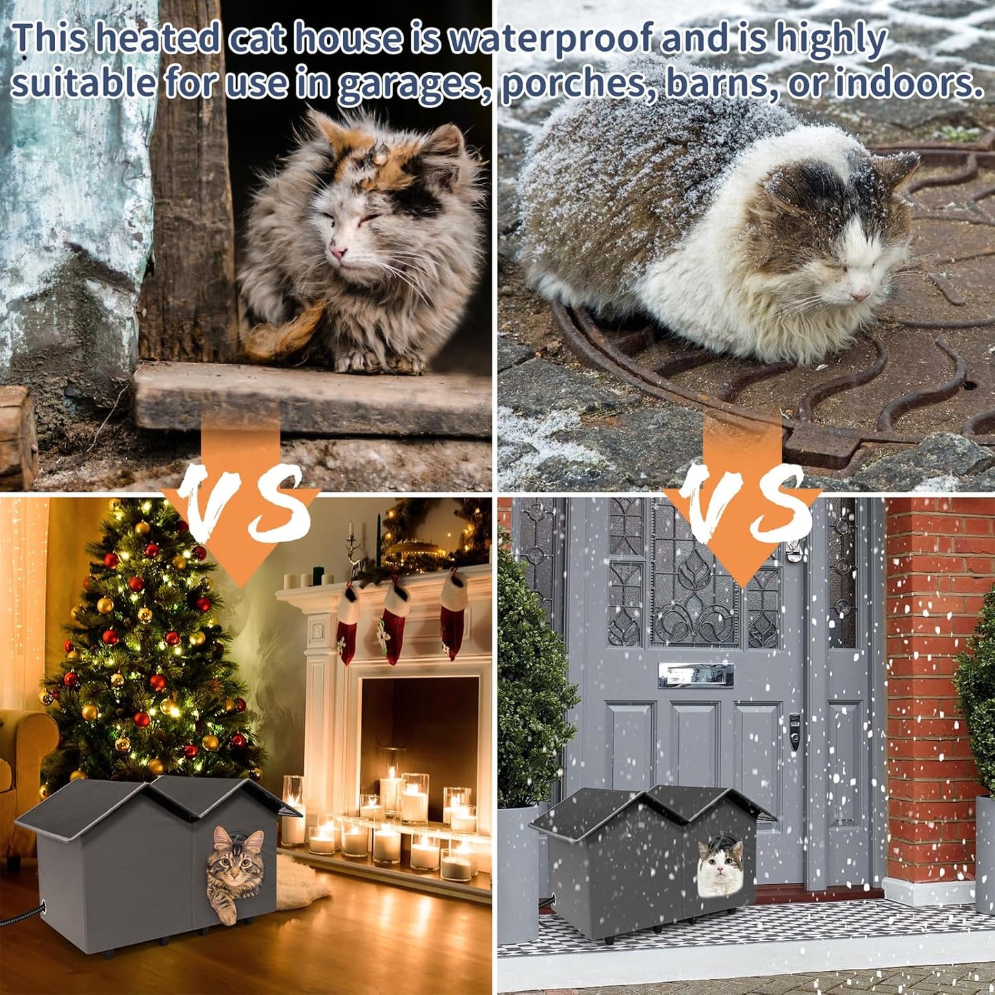 NAMOTEK Heated Cat Houses for Indoor/Outdoor Cats with Elevated Heated Cat Bed Providing Safe Feral Cats, Easy to Assemble Large (23" x 13" x 18")