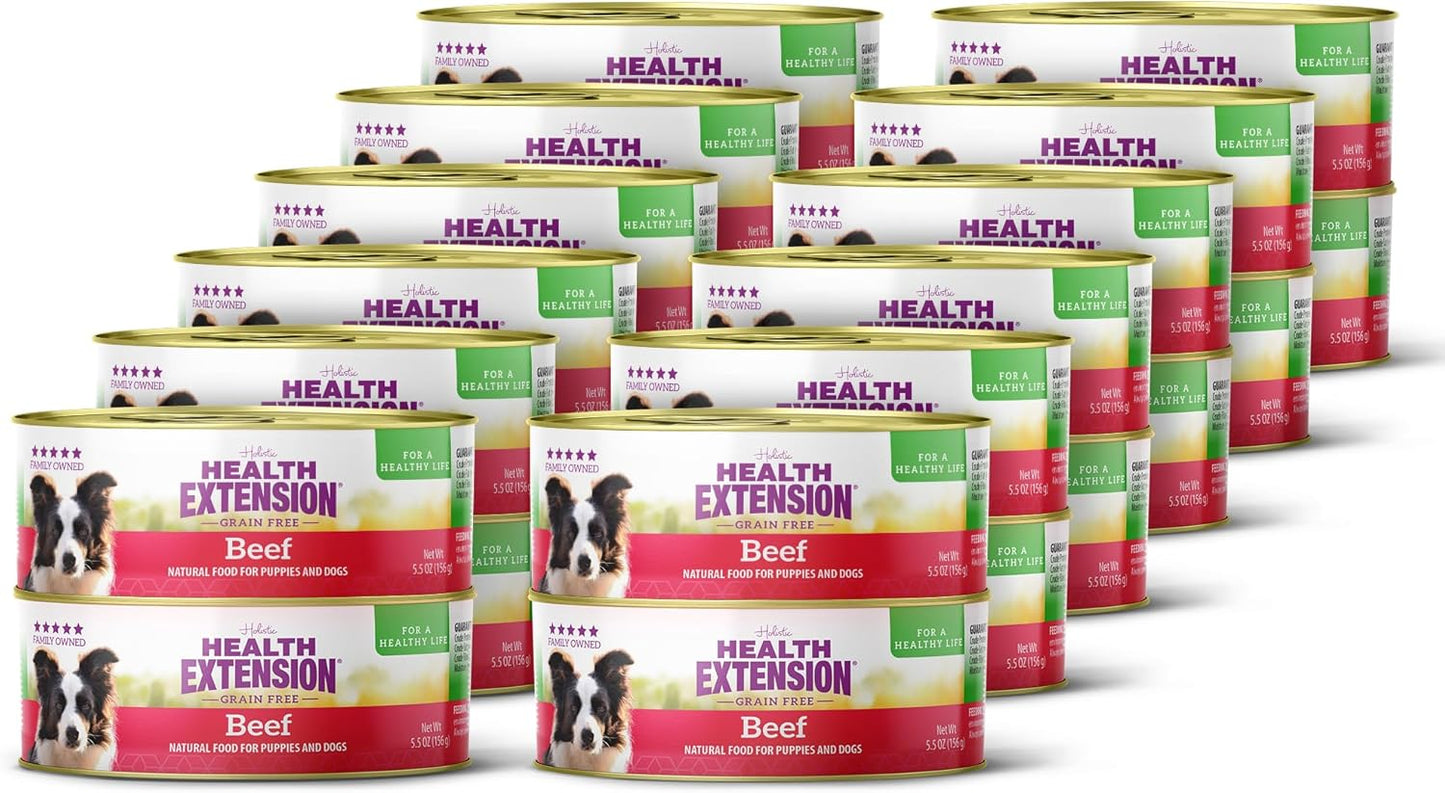 Health Extension 95% Beef Entrée Wet Dog Food Grain-Free, 5.5 oz – Protein-Rich Recipe, Hydration Support, Ideal for Sensitive Stomachs (Case of 24 Cans)