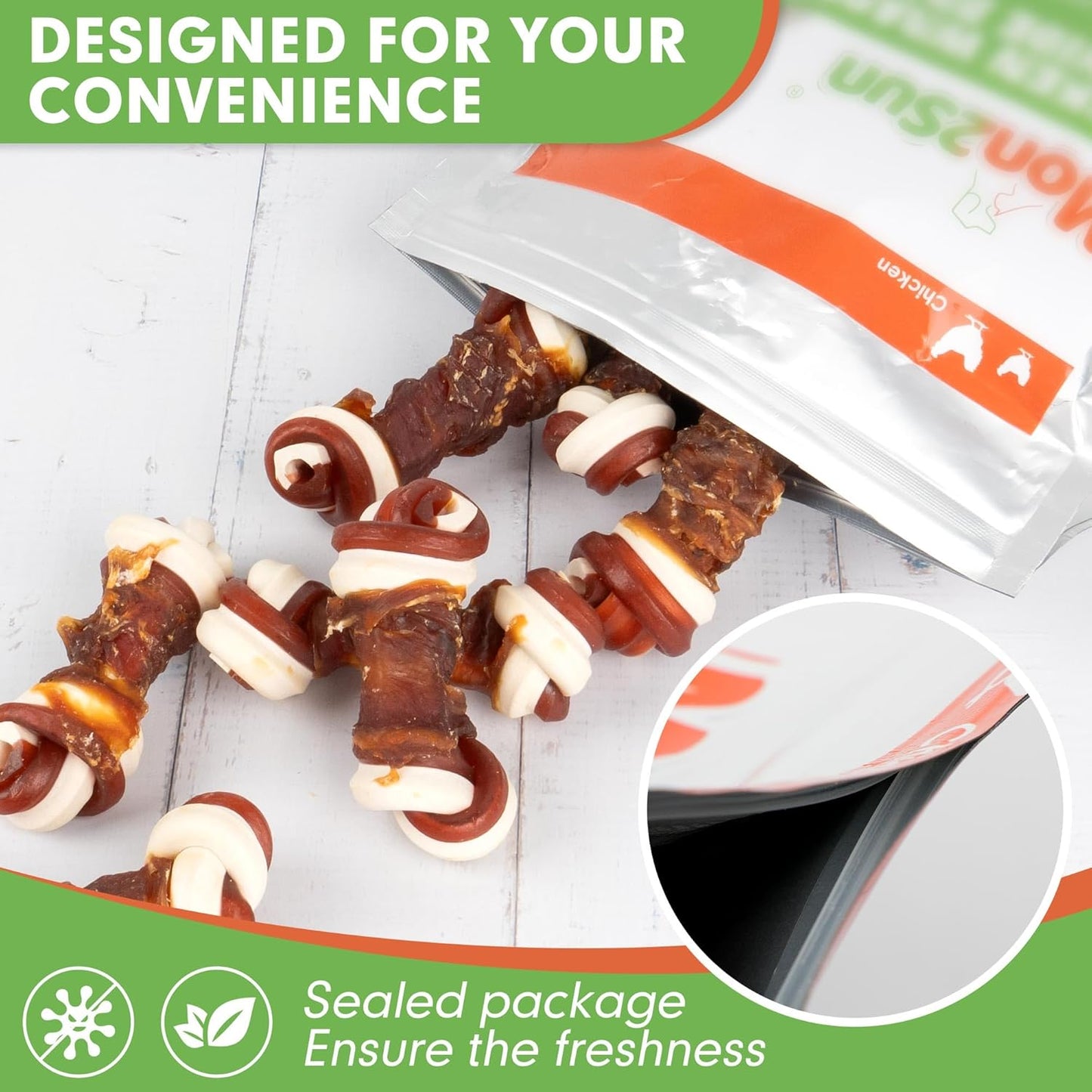 MON2SUN 2.5" Rawhide Free Dog Treats with Mixed Vegetables, Duck Wrapped Mini Knot Bones for Small Dogs, Healthy Snacks for Balanced Nutrition, 21.2oz