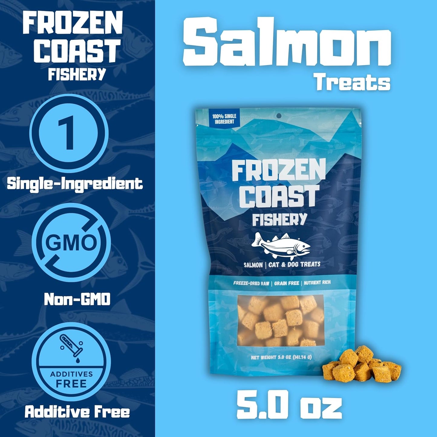 Frozen Coast Freeze-Dried Wild-Caught Salmon Cat & Dog Treats-High-Protein, Omega-3, Grain-Free (5 oz Bag)