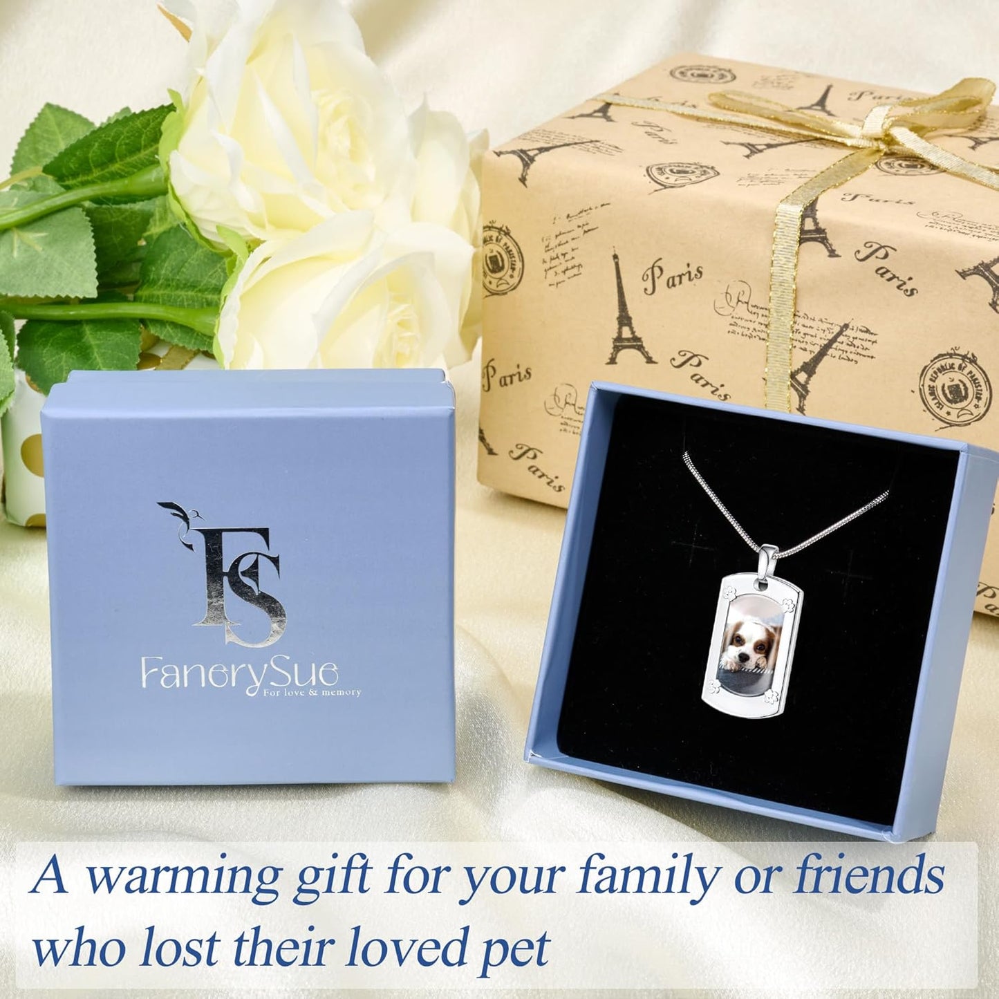 Fanery Sue Personalized Pet Ashes Necklace for Dog Cat Custom Photo&Text Pet Loss Sympathy Gift Cremation Jewelry