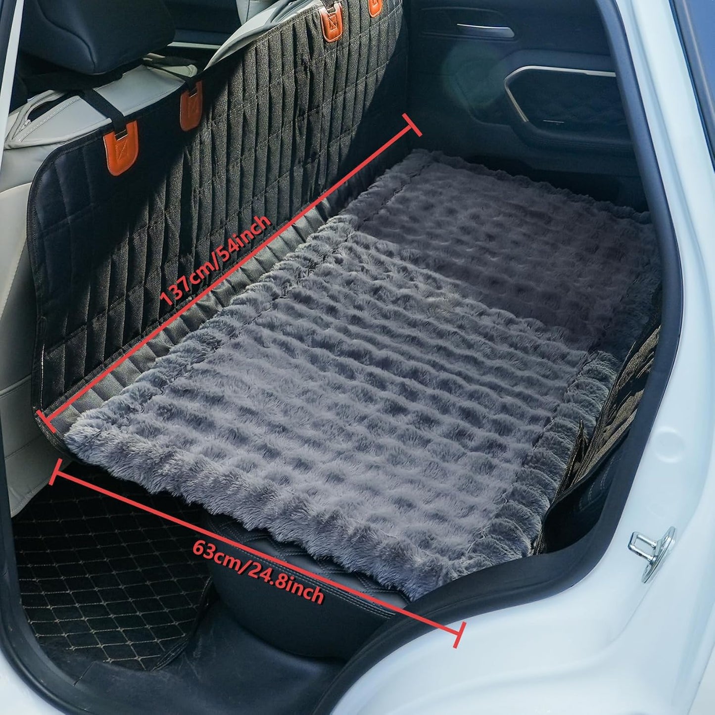 Dog Car Seat Cover for Back Seat, Plush Dog Bed Mat for Car, Fit for Backseat Extenders, Travel Pet Mat, Nonslip Soft Pet Pad for Cars Trucks and SUVs (Dark Gray, 24.8x54 inch)