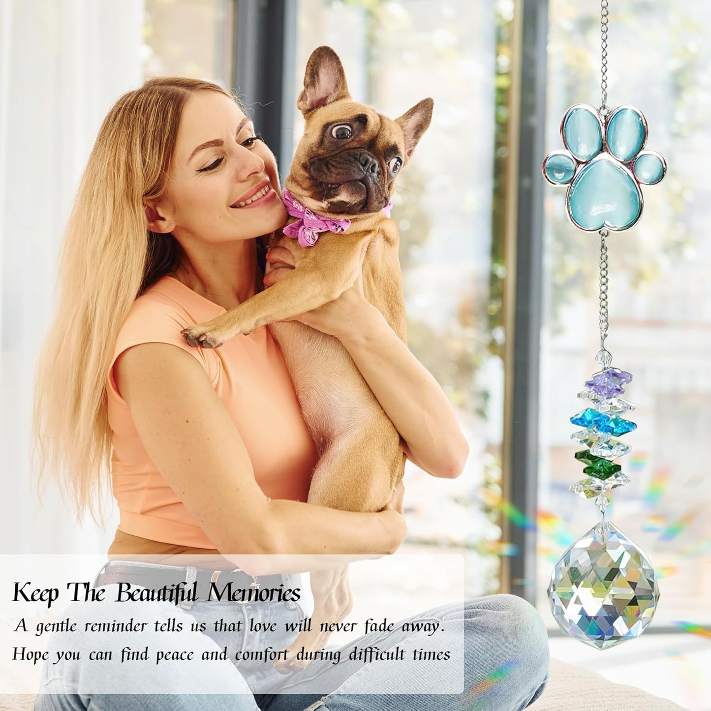 Dog Memorial Gifts for Loss of Dog, Pet Memorial Suncatcher, Pet Sympathy Gifts, Paw Print Suncatcher with Card & Gift Box, Remembrance Bereavement Gift for Loss of Dogs Cats