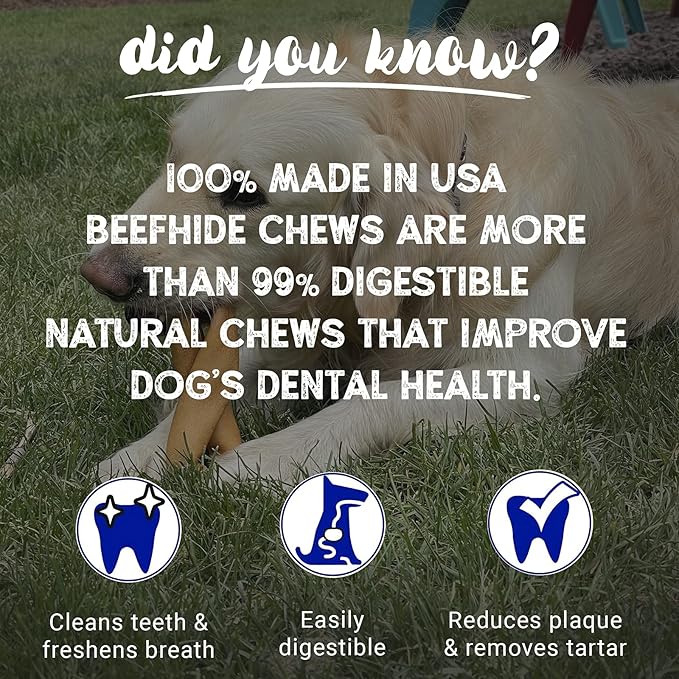 Pet Factory 100% Made in USA Beefhide 4" Knotted Bones Dog Chew Treats - Peanut Butter Flavor, 18 Count/1 Pack